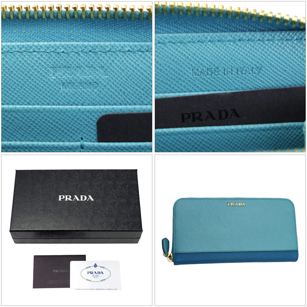 PRADA Round Zipper Long Wallet Saffiano Stripe Embossed - Picture 3 of 3